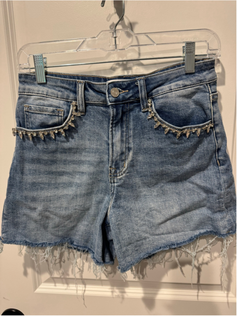 Women's Lovervet Blue Denim Cutoff Jean Shorts with Rhinestones, Size S